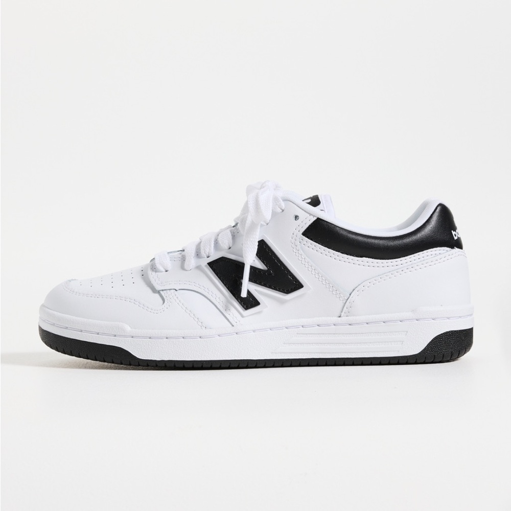 New Balance White and Black Leather Sneakers